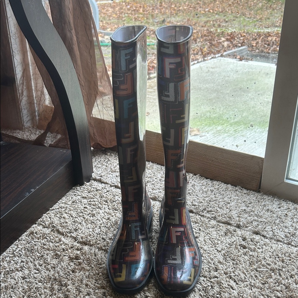 Fendi Multicolor Patterned Rain Boots